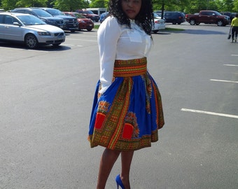 High Waisted Dashiki skirt plus size( sizes 14 to 24)