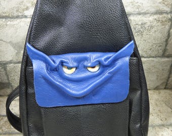 Leather Backpack Purse With Face Monster Harry Potter Labyrinth Goth Blue Black 387
