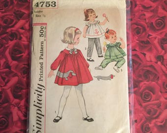 50's Vintage Sewing Pattern Simplicity #4753 Toddler Size 1/2