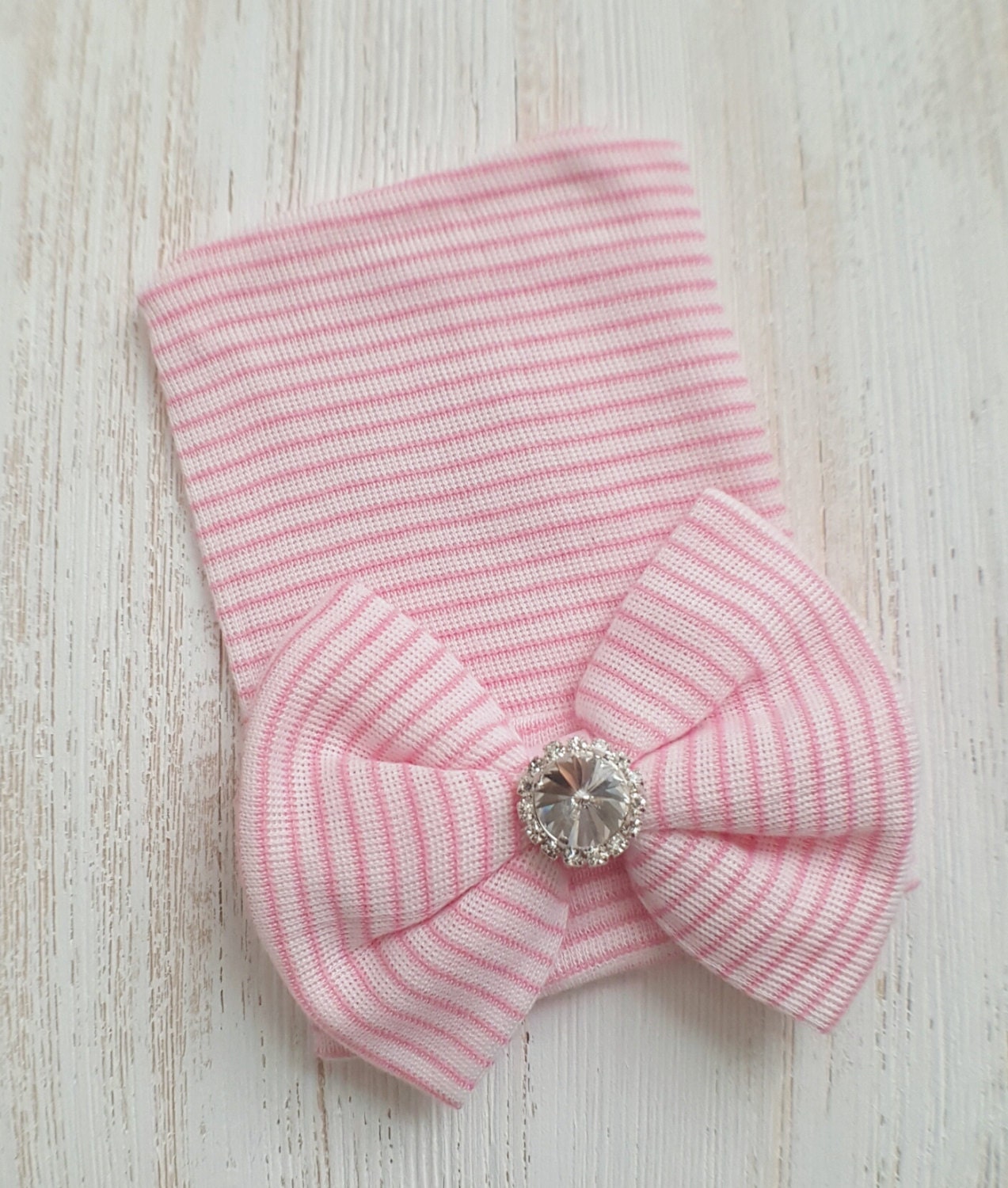 Baby girl newborn hat with bow and rhinestone baby girl hat