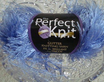 Perfect Knit Glitter Knitting Yarn, long eyelash yarn with glitter Copen Blue, 1 Ball