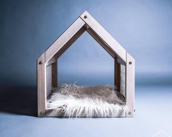 Cat house with a linen cover, Pet house, Pet furniture, Cat bed, Pet sleeping bed