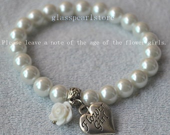 flower girl bracelets,white flower bracelet,57 color flower selecet,children bracelets,little girl bracelets, elastic bracelet