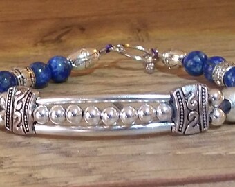 Blue Lapis Lazuli and silver bracelet