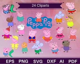24 Peppa Pig clipart,Peppa pig svg,Peppa pig printable,Peppa pig print,Peppa Pig invitation,Peppa pig birthday,Peppa pig shirt,peppa pig