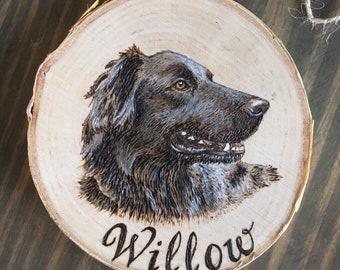Custom Wood Burned Pet Portrait Ornament