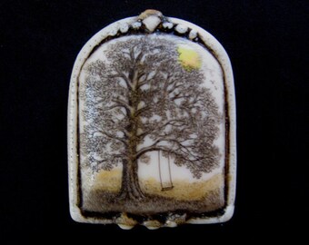 Oak tree of life acorn scrimshaw technique reproduction pin