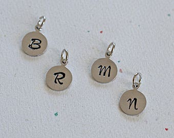 Round Aluminum Personalized Charm, Hand Stamped Initial Letter, 13x10mm, 1 Charm