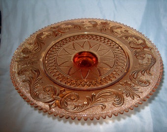 Vintage Amber Westmoreland Cake Plate on Pedestal, Marked, Sandwich Pattern