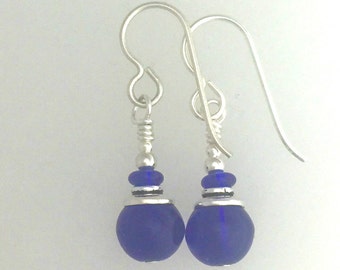 Cobalt Blue Glass And Silver Earrings #5
