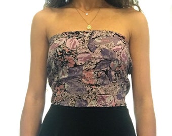 Vintage floral print tube top / bandeau top