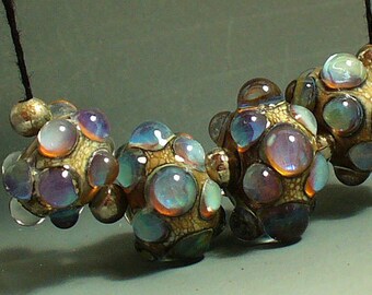 Handmade Glass Beads SRA by Catalinaglass Opal Pink and Blue Bubbles