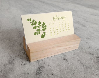 2018 Mini Desk Calendar with Wood Stand, Ferns, Monthly Calendar, stocking stuffer