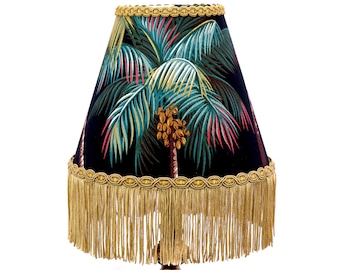 Tiki Decor Palm Tree Print Retro 20cm Lamp Shade with Fringe - Custom Lampshades