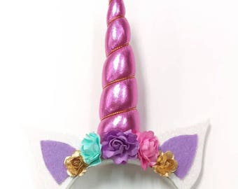 Unicorn Ears, Pastel Unicorn Headband, Pink Unicorn Headband