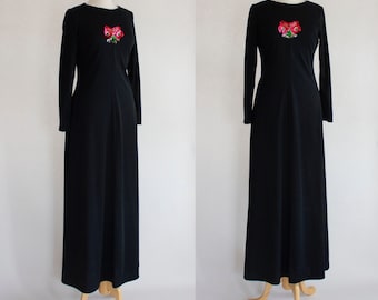 Vintage Dress / Vintage 70s Dress / Vintage Maxi Dress / Boho Maxi Dress / 70s Boho Dress / Black Dress / Maxi Dress / Size Small