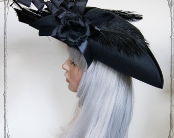 Ship Tricorn ( steampunk, black, hat , Pirate )