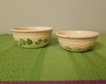Two Cream and Green Homer Laughlin Oven Serve Dishes