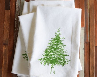 Cloth Napkins - Screen Printed Cloth Napkins - Eco Friendly Dinner Napkins - Fir Tree - Cotton Napkins - Napkin Set - Christmas Napkins