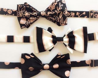Rose Gold Bow Tie - Black Bow Tie - Wedding Bow Tie - Groomsmen Bow Tie - Bow Tie for Groom - Rose Gold