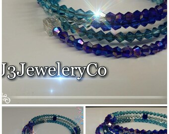 Crystal 4 Coil Bangle W/O Charms - Shades Of Blue
