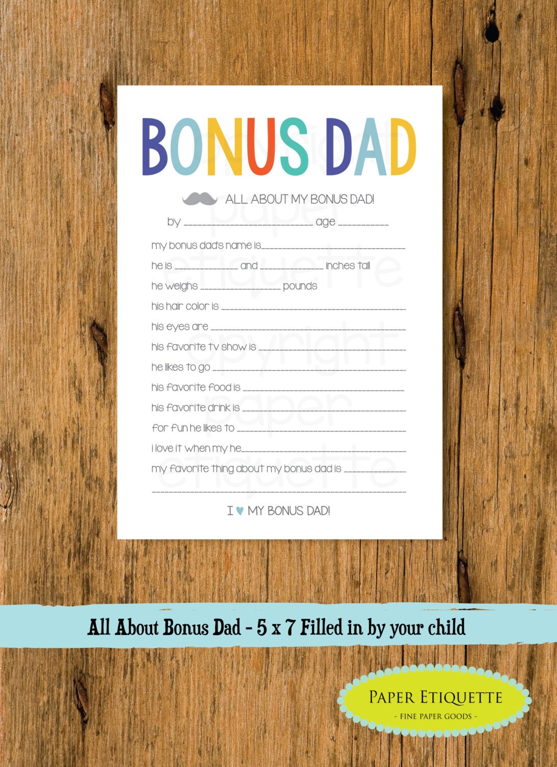 all about my bonus dad step fathers day gift 5 x 7