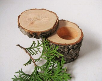 One economy Log ring box. WITH or WITHOUT engraving. Engagement ring box made from fir or pine wood. Gift for her. Wedding gift.