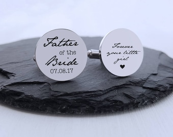 Personalized Cufflinks Engraved Cufflinks Round Cufflinks Cuff link Gifts for Him Father of the Bride Cufflink Father of the Bride Gift