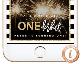 INSTANT DOWNLOAD Snapchat Filter Birthday Mr. Onederful Geofilter First Birthday Geotag Snapchat Geofilter Baby Turning One Templett