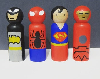 Super Heroes - UNFINISHED Wooden Peg Dolls - DIY Kit