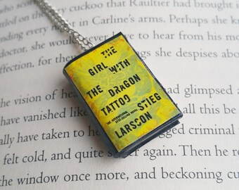 The Girl With The Dragon Tattoo Handmade Mini Book Necklace / Clay Miniature Books Jewelry - Book Lover Gifts (SKU: FN2-17)