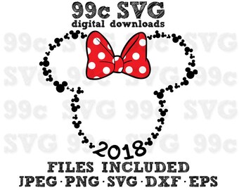 2018 Minnie Mickey Heads Outline SVG DXF Png Vector Cut File Cricut Design Silhouette Vinyl Decal Disney Party Stencil Heat Transfer Iron