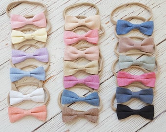 baby headbands, nylon headbands, mini bow headband, infant headband, newborn headband, baby girl headbands, baby nylon headbands, baby bows