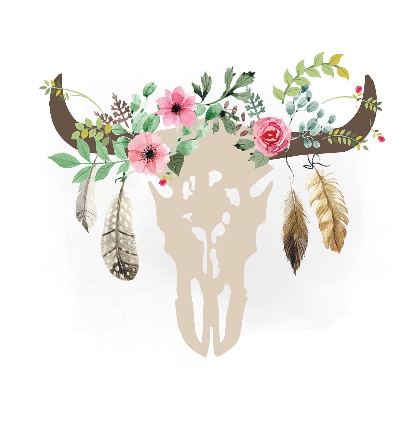 Download Gypsy cow skull svg clipart Boho floral cow Skull Clipart
