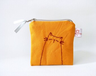 pouch, coin pouch, cat, coin purse, orange, small change purse, zipper pouch, cute, cat lover gift