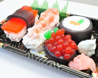 Sushi Soap Gift Set - fake food - dinner soap sushi lover - funny gift - Ginger Fizz Scented - Vegan Soap - food soap - Real Take out box