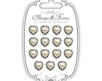 15 (15mm) Pearl and rhinestone hearts - AFCHRM001