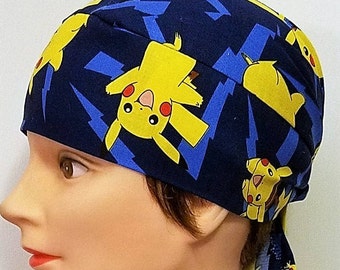 Handmade Pikachu Chemo Cap, Skull Cap, Surgical Cap, Hair Loss, Head Wrap, Children, Hat, Cancer, Alopecia, Helmet Liner, Motorcycle