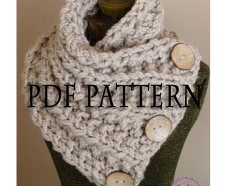 Knitting Pattern THE LANCASTER SCARF Chunky Button Neckwarmer Pattern Knit Infinity Scarf Pattern Knitted Cowl Pattern Knitting Pattern