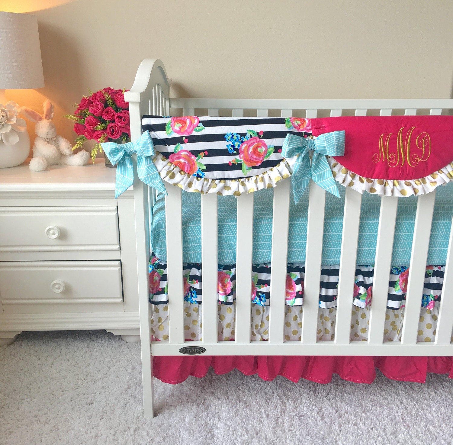 Watercolor Crib Bedding Pink Crib Bedding Floral Bumperless