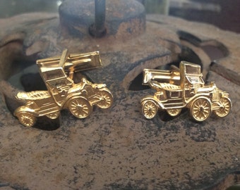 Vintage Car Goldtone Cufflinks Classic