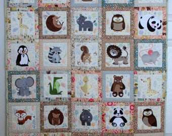 Machine Embroidered Baby Quilt, Baby Quilt, Animal Adventures Quilt, Crib Quilt, Handmade Baby Quilt - Fill - approx 38" x 45"