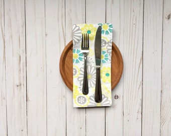 RTS, napkins, cloth napkins, fabric napkins, table napkins, floral napkins, linen napkins, yellow napkins, paperless napkins, yellow house