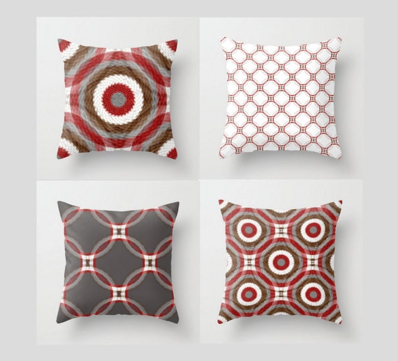 Geometric Pillow Cover in Red Brown Grey White Pattern Modern