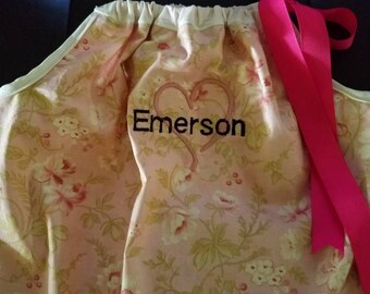 4T Pillowcase Dress w/Embroidered heart & name, (fabric options vary)