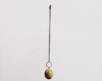 long locket necklace - oval mixed metal brass vintage