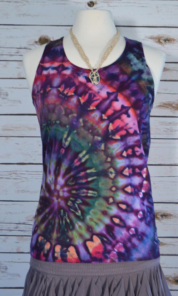 Purple Tie Dye Spiral Ladies TANK TOP 100% Cotton Made in the