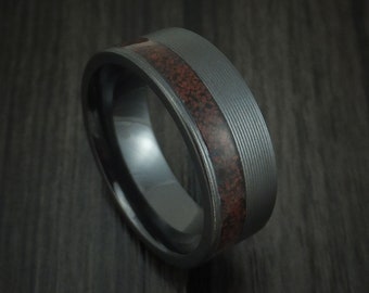 Black Zirconium and Red Dinosaur Bone Ring Custom Made Fossil Band