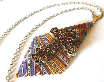 BOHO Plexiglass CROSS, Colorful Raised Cross Pendant, Cross & Silvertone Neck Chain, 1980s Vintage Cross Pendant Necklace