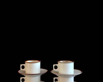 Vintage Mid Century Modern Dansk Speckled Earthenware Stoneware Brown Mist Cups and Saucers Set of 4 Denmark Neils Refsgaard Design MCM